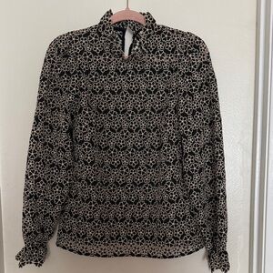 Sezane Black and White high neck Floral Long-Sleeve Blouse size 36/4